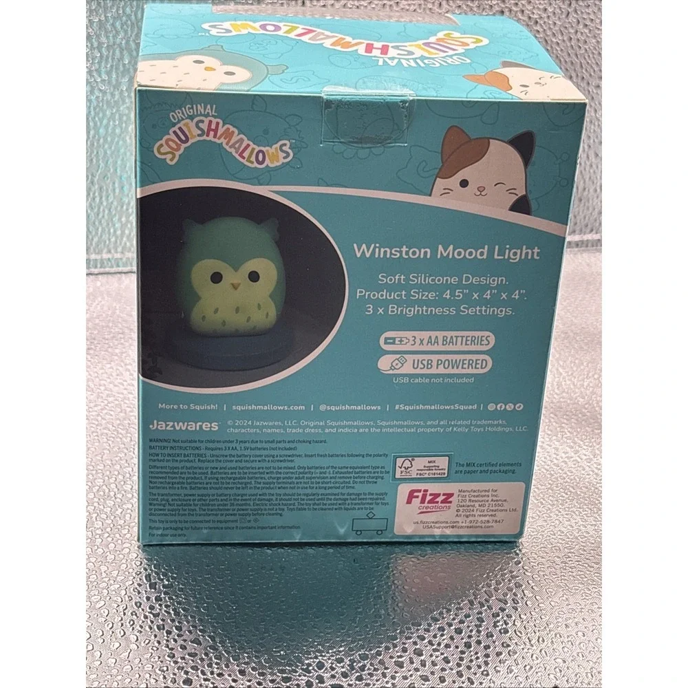 SQUISHMALLOWS Winston the Owl MOOD LIGHT Touch Control USB or Battery NEW Sealed